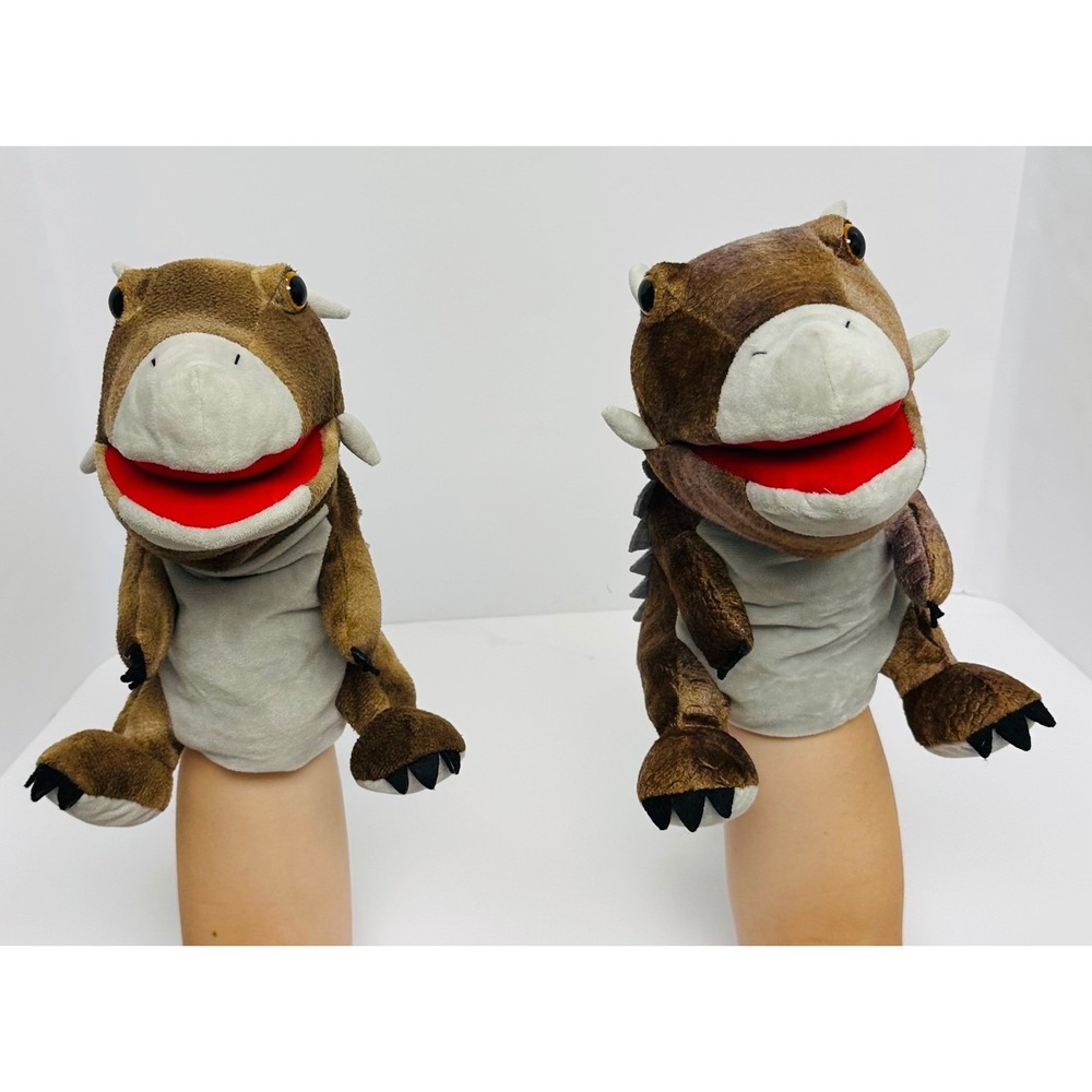 Just Qunseen Ankylosaurus Dinosaur Hand Puppet Set 2pc Brown Plush 9 Inch